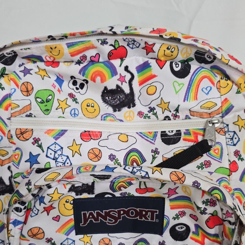 JanSport Big Student Backpack Multicolor Doodle Print Zip School Bag - Picture 6 of 11